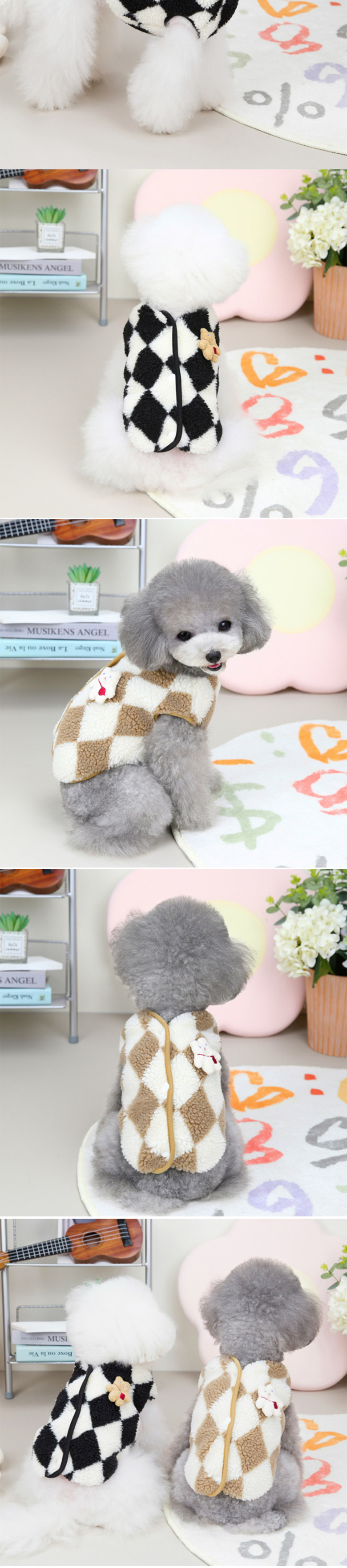 [무료배송] 딩동펫 반려동물 체크베어 강아지 털조끼 브라운/블랙 S-XXL 2번째