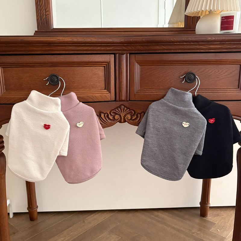 [NEW신상][무료배송] 해피댕댕 무지하트폴라티 4종 (블랙,그레이,아이보리,핑크) S-2XL 1번째