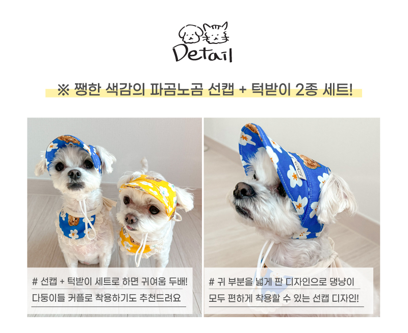 [무료배송] 개달당 독 곰돌이 선캡&턱받이 2종 SET 파랑곰/노랑곰 4번째