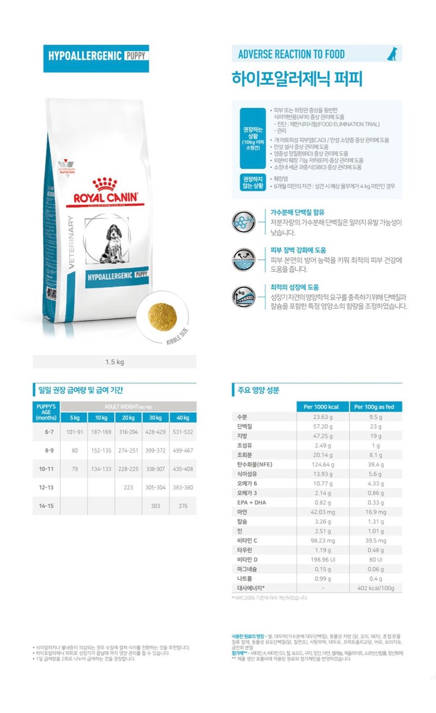 [무료배송] 로얄캐닌 독 하이포알러제닉 퍼피 1.5kg 1번째