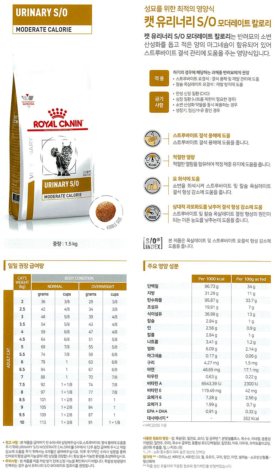 [무료배송] 로얄캐닌 캣 유리너리 S/O 모더레이트 칼로리 1.5kg  1번째