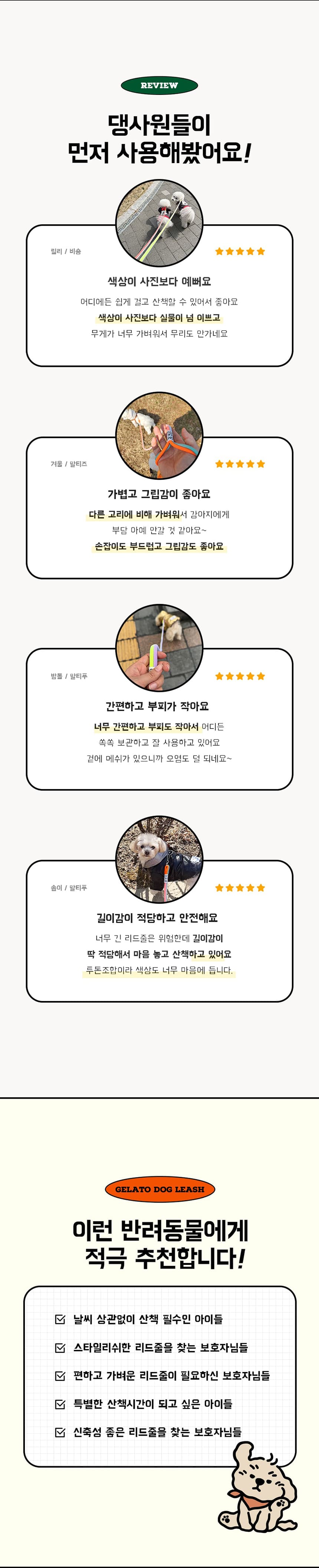 [NEW신상][무료배송] 파인댕 강아지 리드줄 젤라또 리쉬 투톤 산책줄 4번째