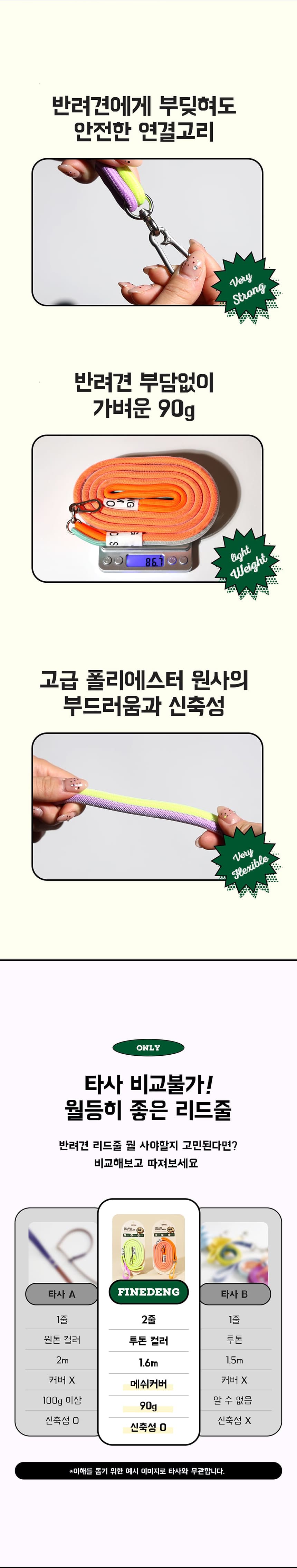 [NEW신상][무료배송] 파인댕 강아지 리드줄 젤라또 리쉬 투톤 산책줄 3번째
