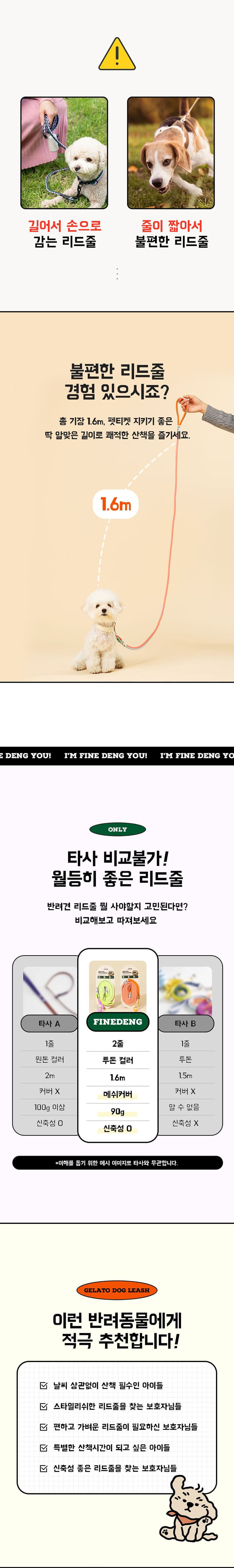 [무료배송] 파인댕 강아지 리드줄 젤라또 리쉬 투톤 산책줄 4번째