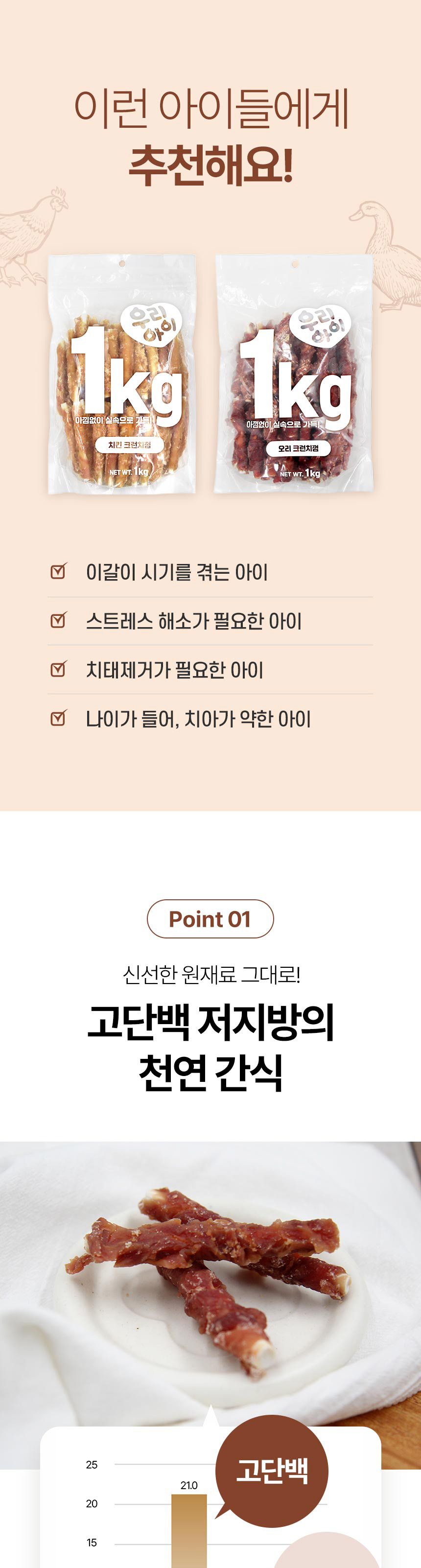 [무료배송] 데이스포 우리아이 오리 크런치껌 1kg 5번째