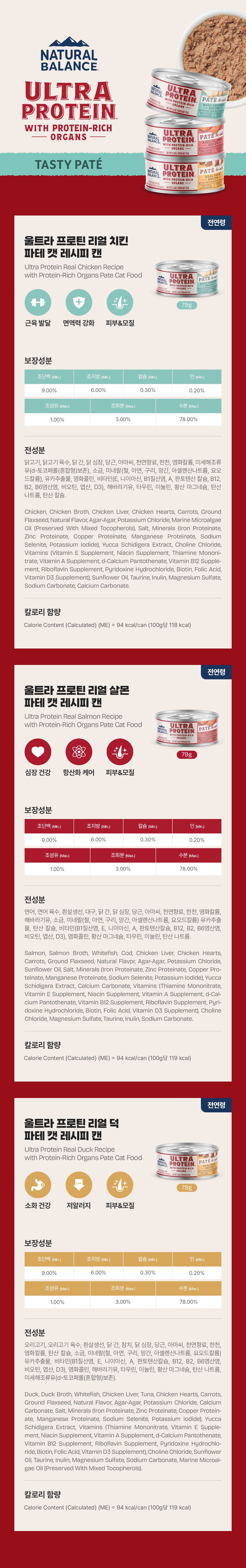 [NEW신상]내추럴발란스 캣 울트라 프로틴 리얼 덕 파테 레시피 캔 79g 11번째