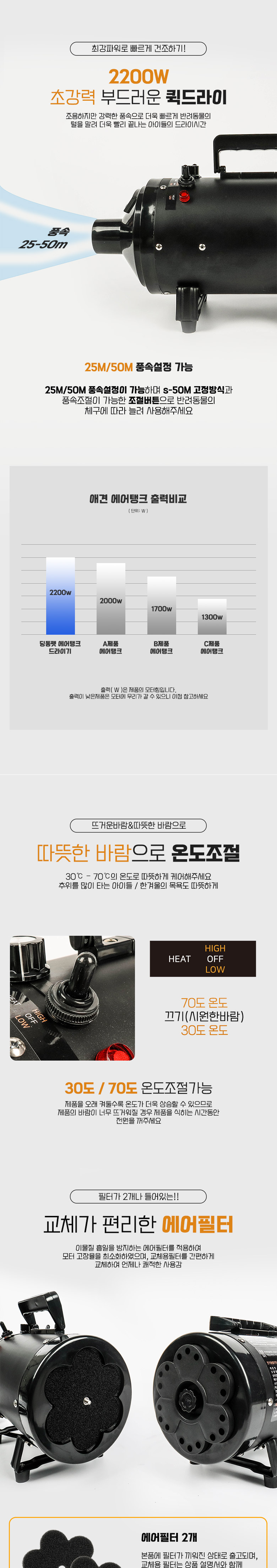 [무료배송] 딩동펫 에어탱크 드라이기 화이트/블랙 3번째