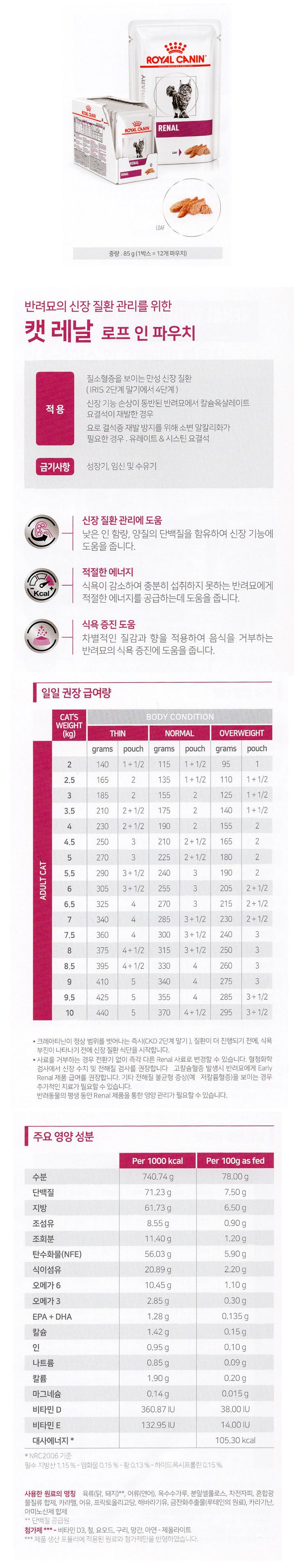 [무료배송][12개] 로얄캐닌 캣 레날 로프 파우치 85g 1번째