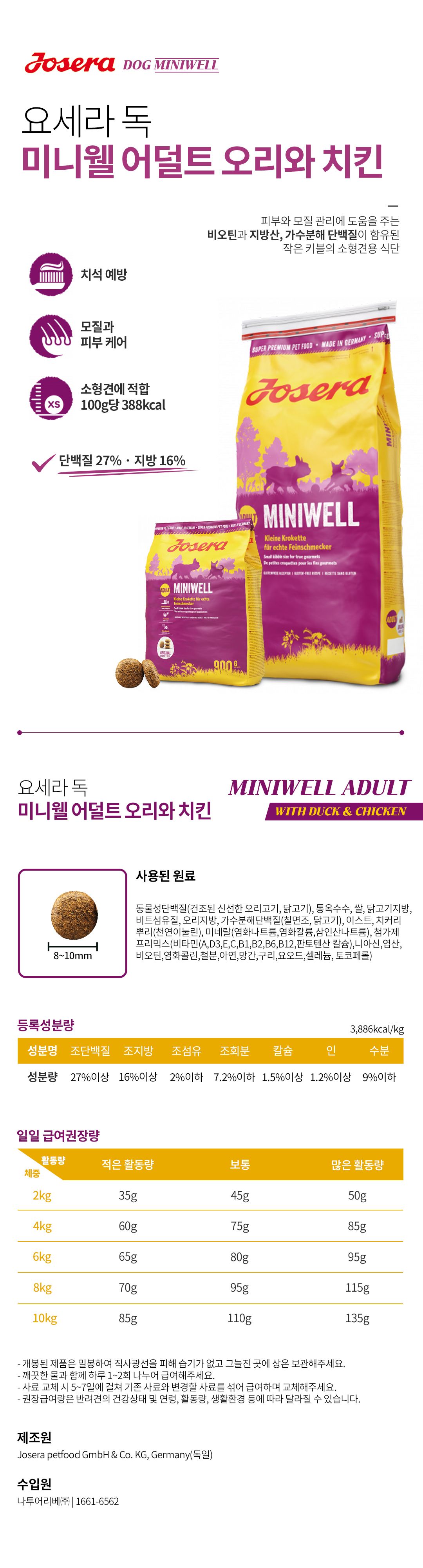 요세라 독 미니웰 어덜트 오리&치킨 900g 2번째