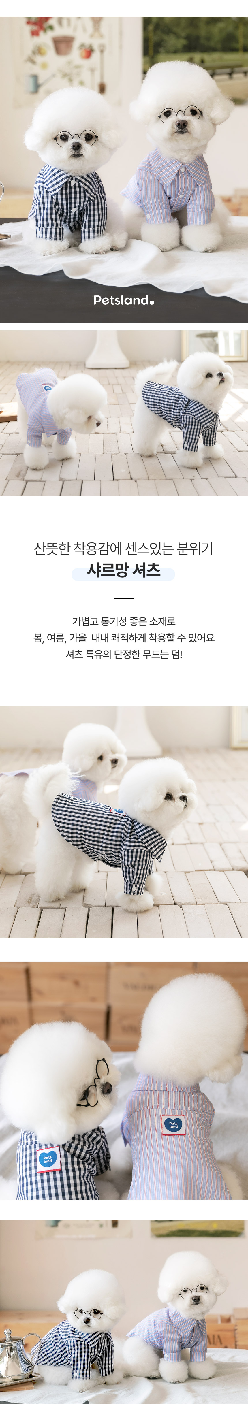 [NEW신상][무료배송] 펫츠랜드 샤르망셔츠 블루라인 S-2XL 1번째