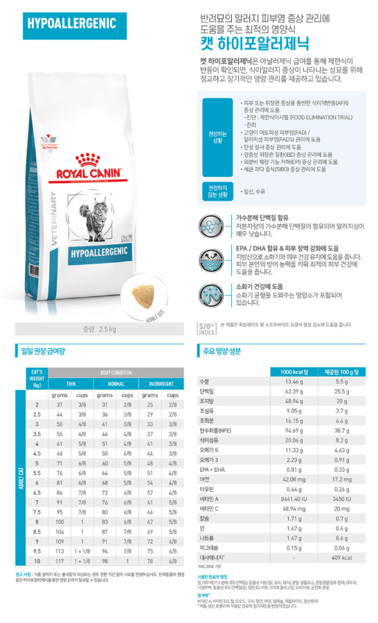 [무료배송] 로얄캐닌 캣 하이포알러제닉 2.5kg 1번째