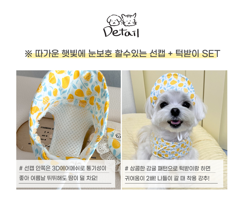 [무료배송] 개달당 감귤 선캡 + 턱받이 2종 세트 XS-XL 2번째