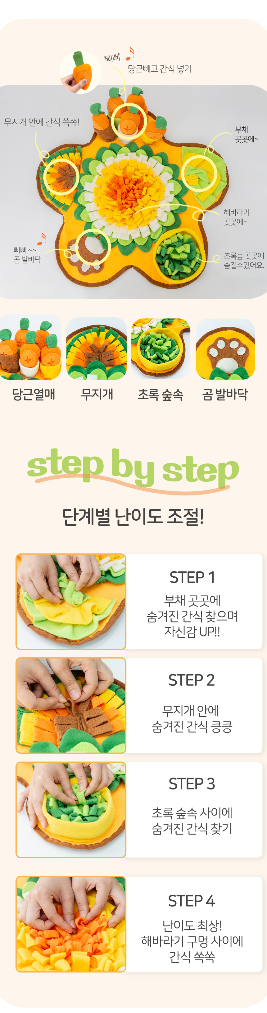 [무료배송] 레토 강아지 노즈워크 장난감 플라워 소리나는 당근밭 담요매트 11번째