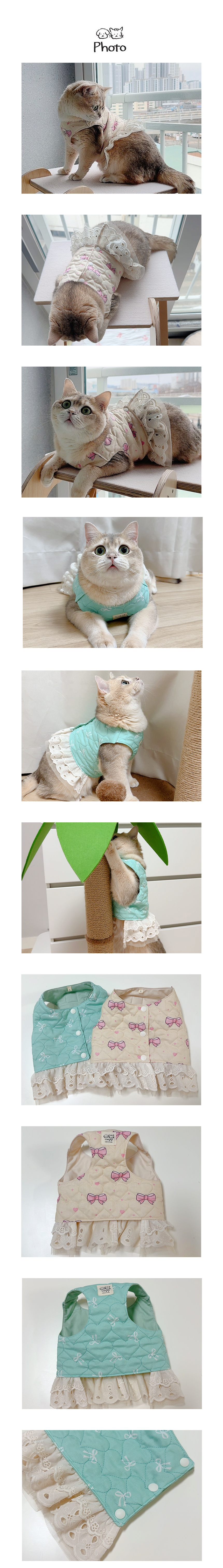 [NEW신상][무료배송] 개달당 민트봉봉 강아지 고양이 누빔 조끼 원피스/하네스 S-XL 2번째