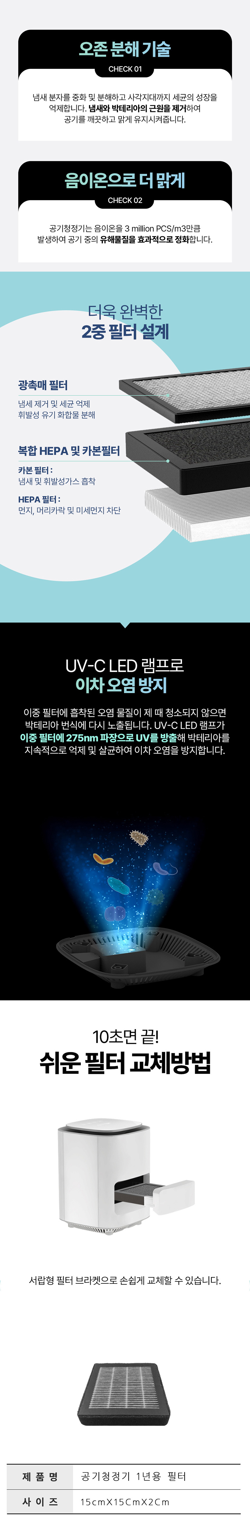 [무료배송] 펫토니어 자동 공기 청청기 광촉매 1년용 필터 2번째