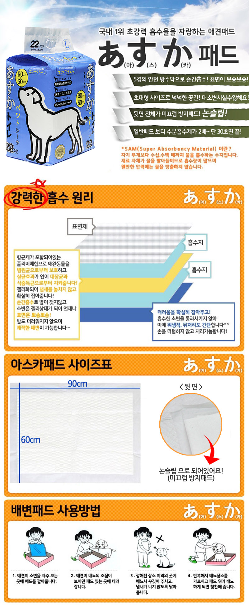 [무료배송] 아스카패드 대형 논슬립 22매 (90x60cm) 1번째