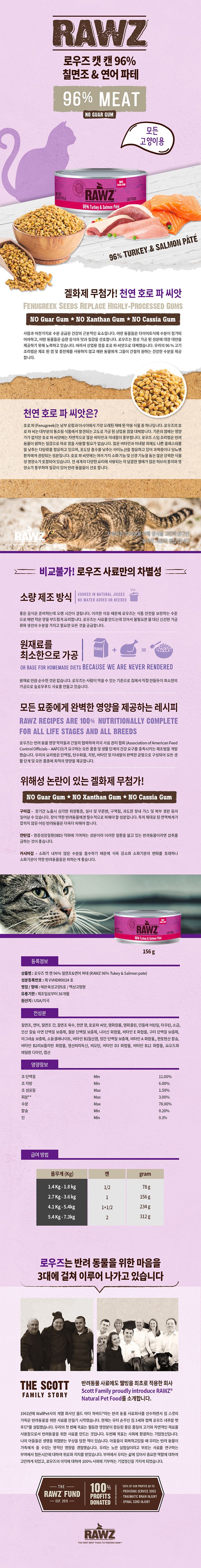 로우즈 캣 96% 칠면조&연어 캔 156g 1번째