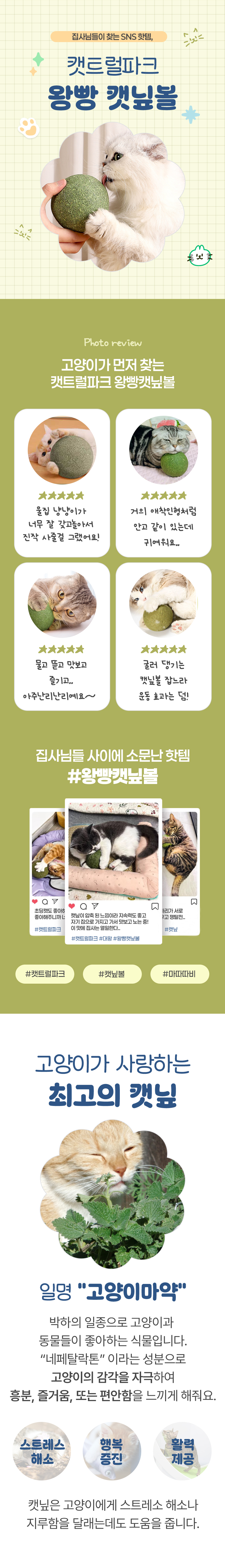 [무료배송] 캣트럴파크 왕빵 캣닢볼 4cm/10cm 1번째
