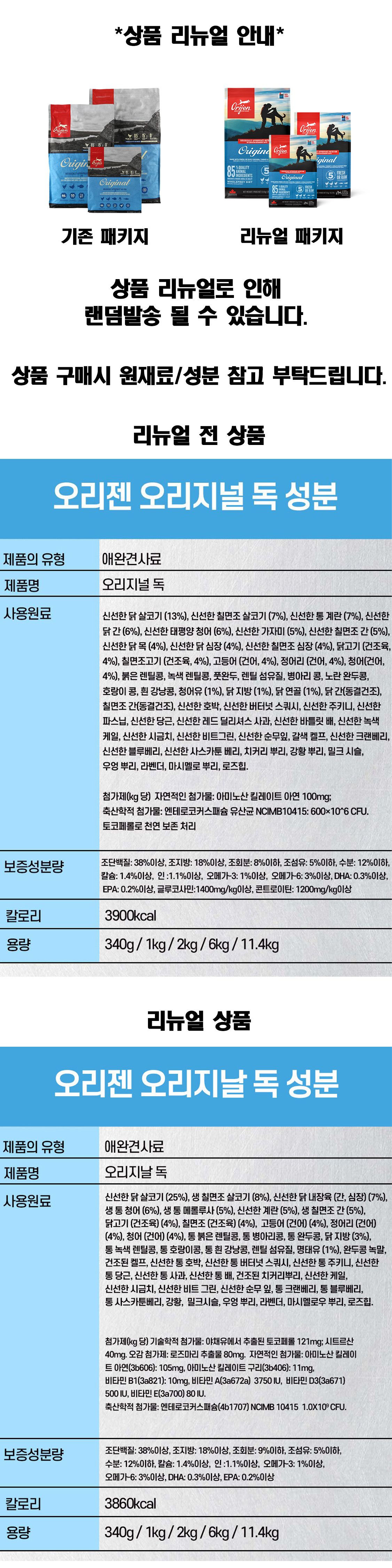 [추가증정] 오리젠 독 오리지날 2kg + 뉴트리언스 서브제로 프레이져 밸리 스몰브리드 40g 3개 증정 1번째