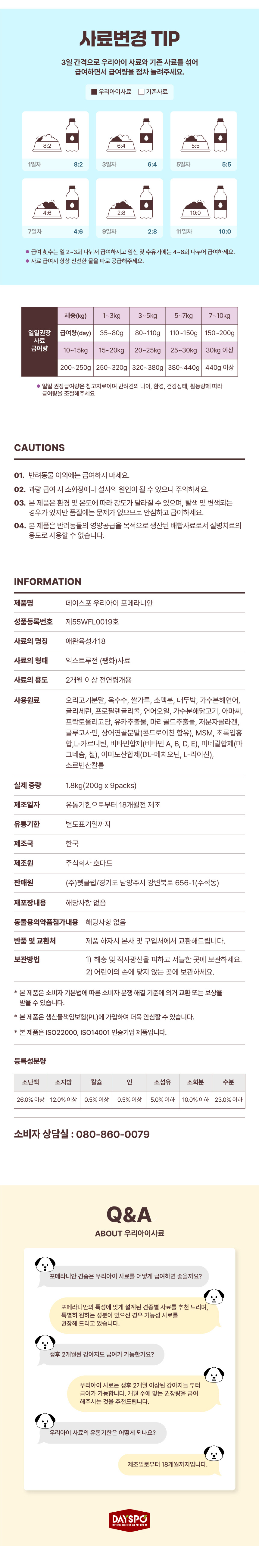 [무료배송] 데이스포 독 우리아이 포메라니안 사료 1.8kg 15번째