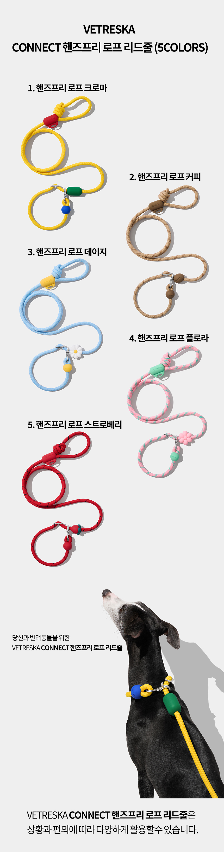 [무료배송] VETRESKA 커넥트 핸즈프리 로프 리드줄 5colors 1번째