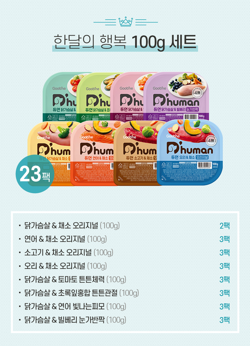 [무료배송][23팩] 듀먼 독 자연화식 한달의행복 패키지 100g 1번째