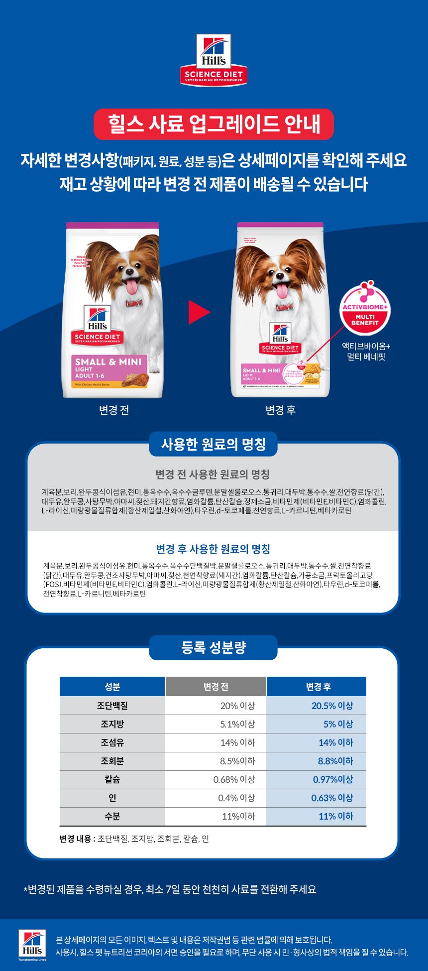 [가을특가][추가증정] 힐스 독 어덜트 라이트 스몰포 치킨 1.5kg + 어덜트 스몰포 스튜 치킨&야채 99g 증정 1번째