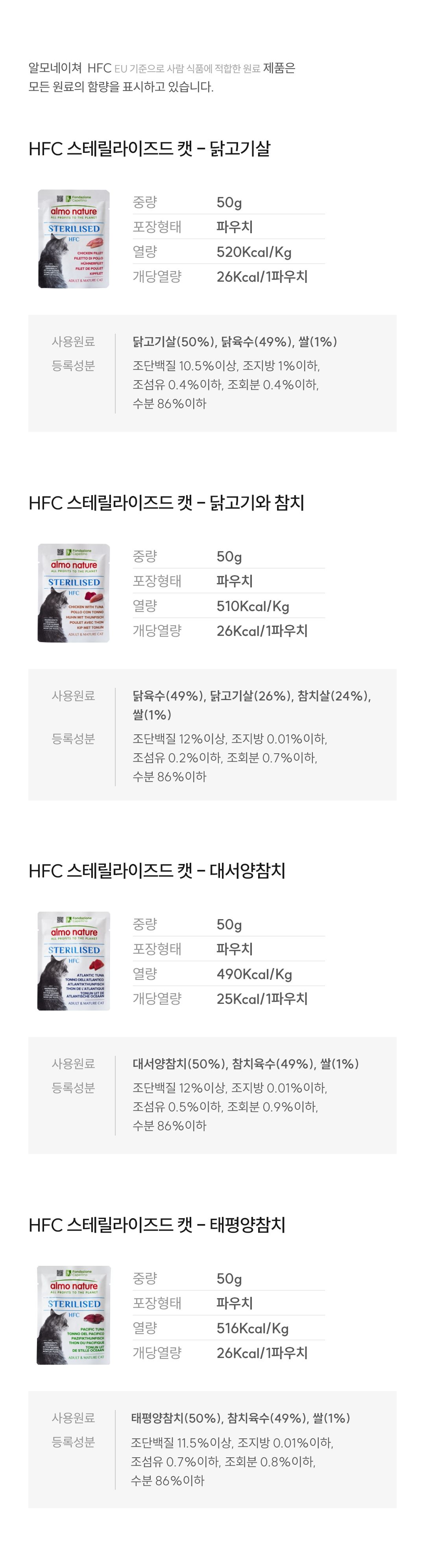 [NEW신상]알모네이쳐 캣 HFC 스테럴라이즈드 닭고기와 참치 파우치 50g 6번째
