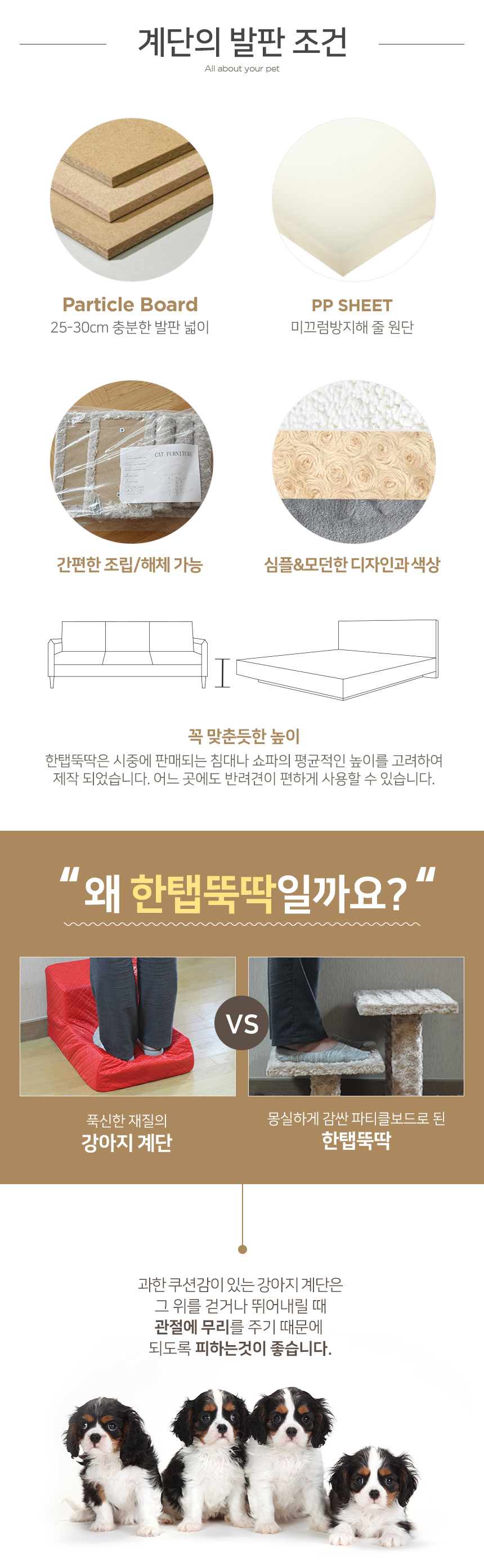 [NEW신상][무료배송] 펫토리아 한탭뚝딱 강아지 계단 패브릭 래빗 멜란지 그레이 3번째