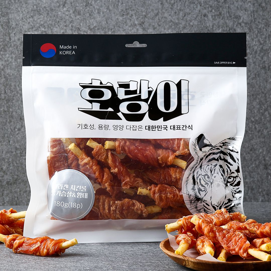 [꽉찬펫프]호랑이 독 콜라겐 치킨롤 닭가슴살&황태 180g 0번