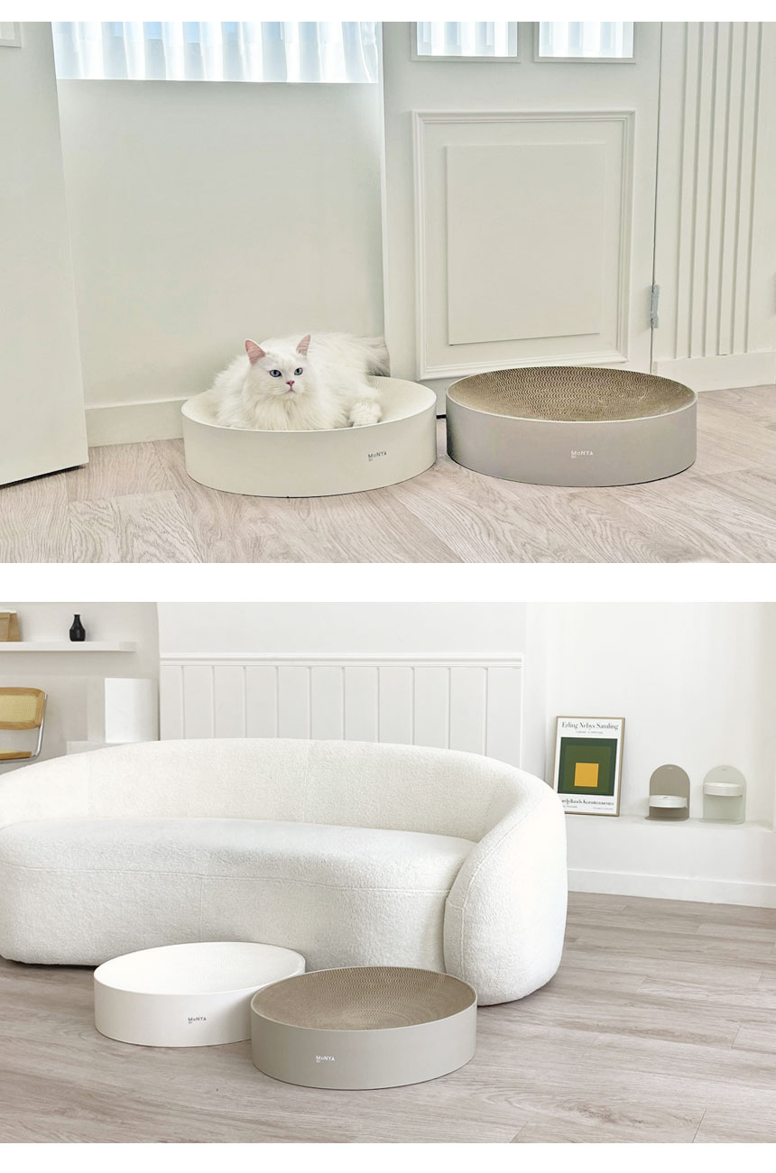 [무료배송] 모냐 톤앤톤 원형 초대형 스크래쳐 화이트/브라운 4번째