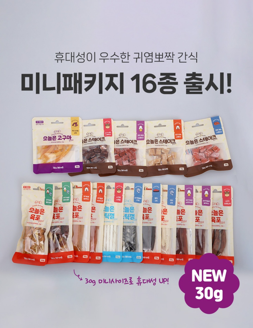 [NEW신상][무료배송] [체험팩] 예스몽 오늘은 생선 육포 세트 4p(고구마+소가죽껌+대구스틱+연어큐브) 1번째