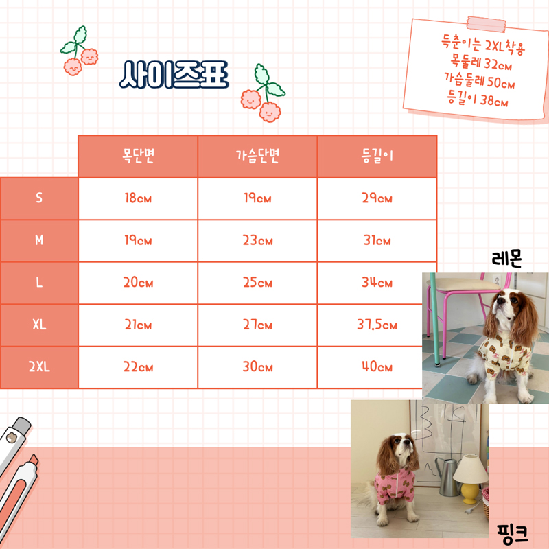 [NEW신상][무료배송] 해피댕댕 라이크베어바람막이 2종 (레몬,핑크) S-2XL 3번째