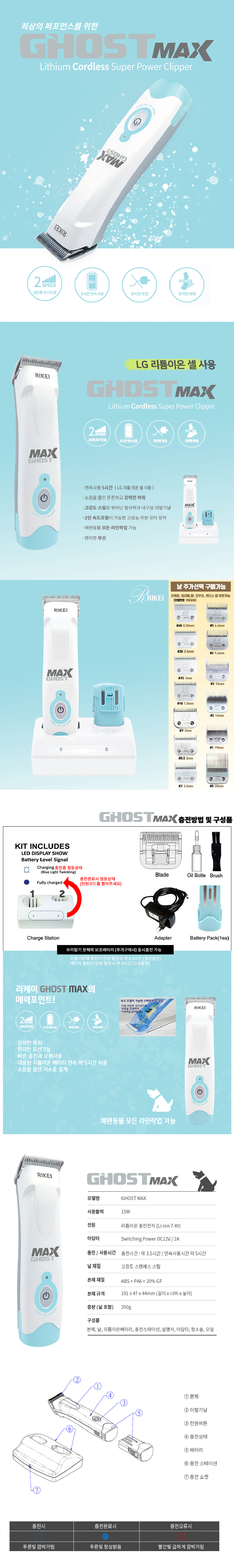 [무료배송] 리케이 고스트맥스 전문가용 클리퍼 화이트/딥블루 1번째