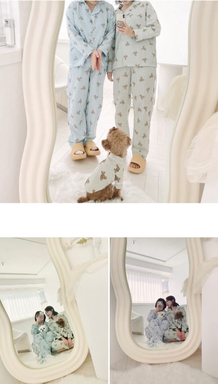 [무료배송] 찰리롤리 디키 곰 체크 파자마 커플룩 민트/블루 S-2XL 12번째