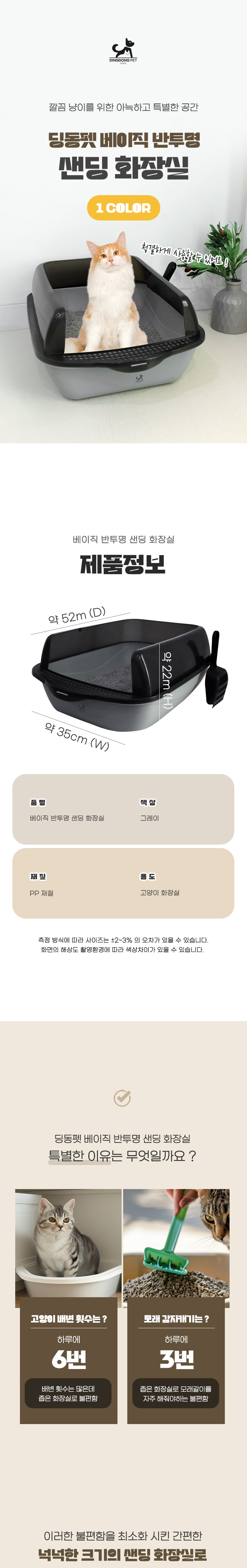 [무료배송] 딩동펫 고양이 베이직 반투명 샌딩 화장실 모래삽 세트 1번째