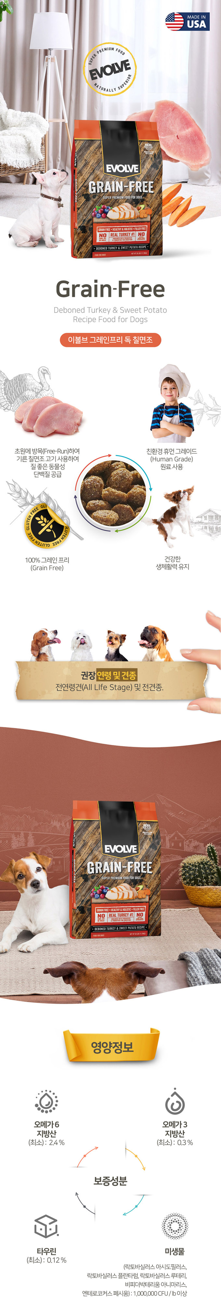 [NEW신상][무료배송] 이볼브 독 그레인프리 칠면조 전연령 5.89kg 1번째