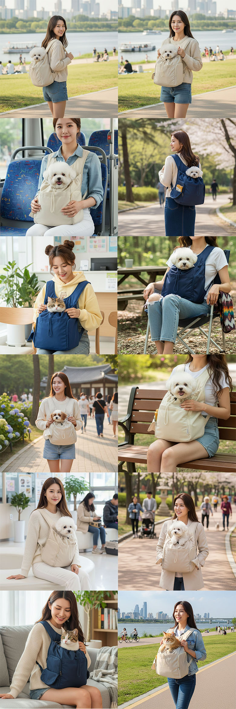 [NEW신상][무료배송] 예보들 반려동물 앞가방 캐리어(아이보리/블루) 3번째