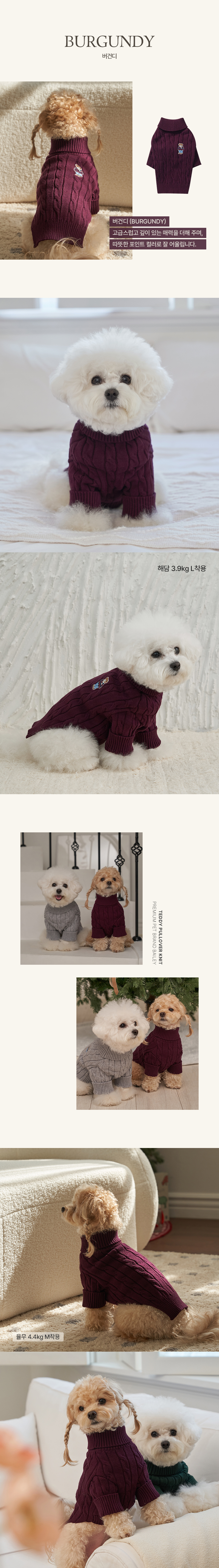 [X-MAS특가] [무료배송] 베일리펫 강아지 테디 풀오버니트 S-5XL (크림/그린/네이비/그레이/버건디) 7번째