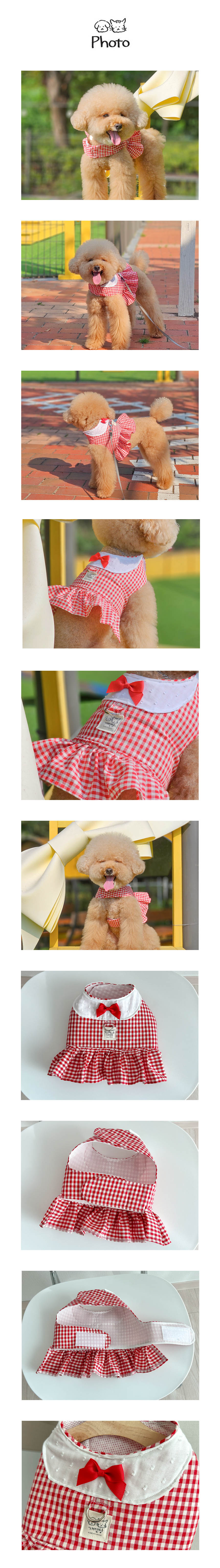[무료배송] 개달당 키키 레드체크 강아지 벨크로 하네스 가슴줄 산책 4size 2번째