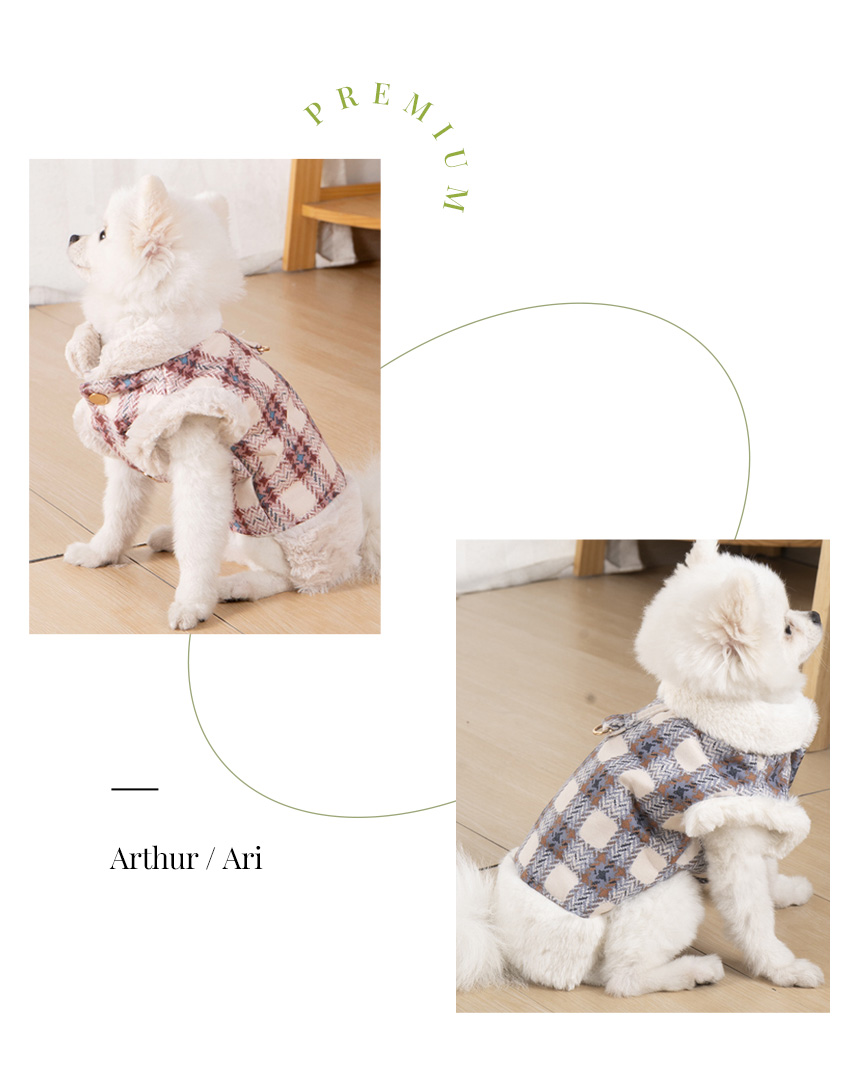 [무료배송] 아서아리 강아지 겨울 털 체크 조끼 티셔츠 올인원 15번째