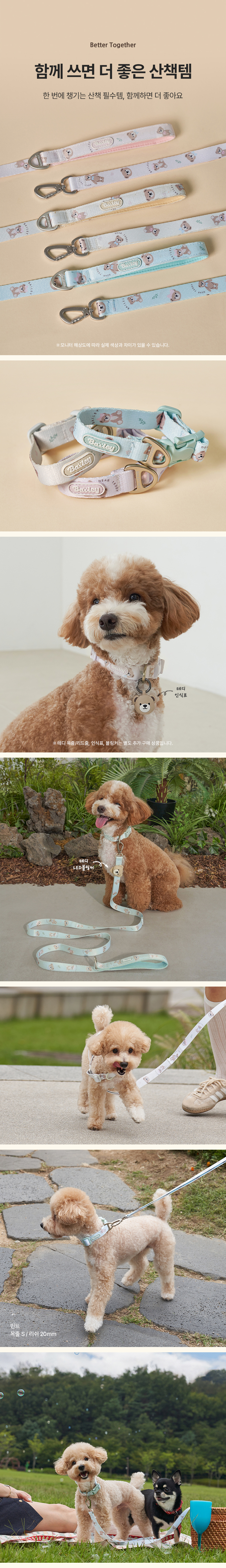 [무료배송] 베일리펫 강아지 웨빙 경량 산책 가슴줄 테디 워키 하네스 S-L (민트/아이보리/핑크) 6번째
