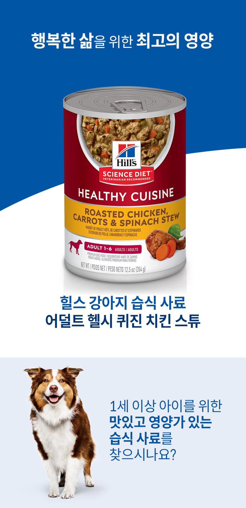 힐스 독 어덜트 헬씨 퀴진 치킨&쌀 스튜 354g 1번째