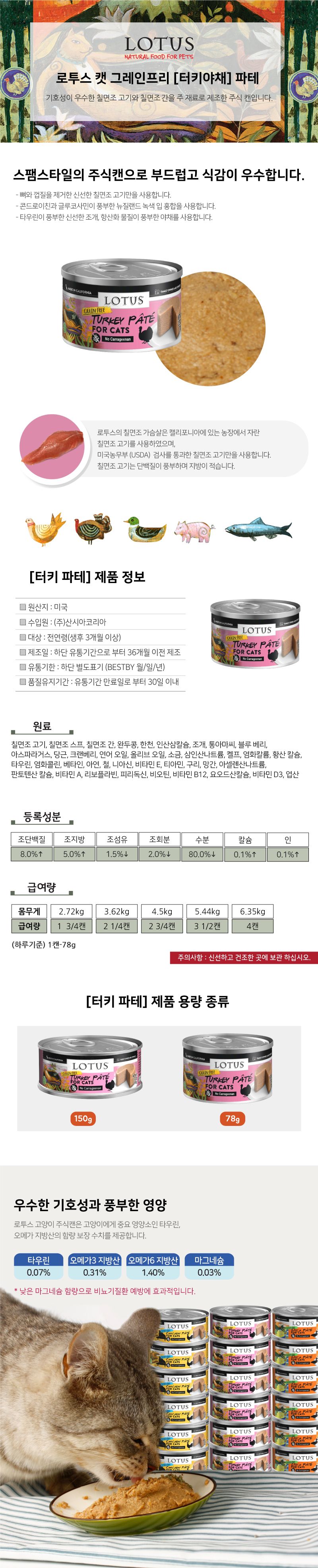 로투스 캣 그레인프리 터키&야채 파테 캔 78g 0번째