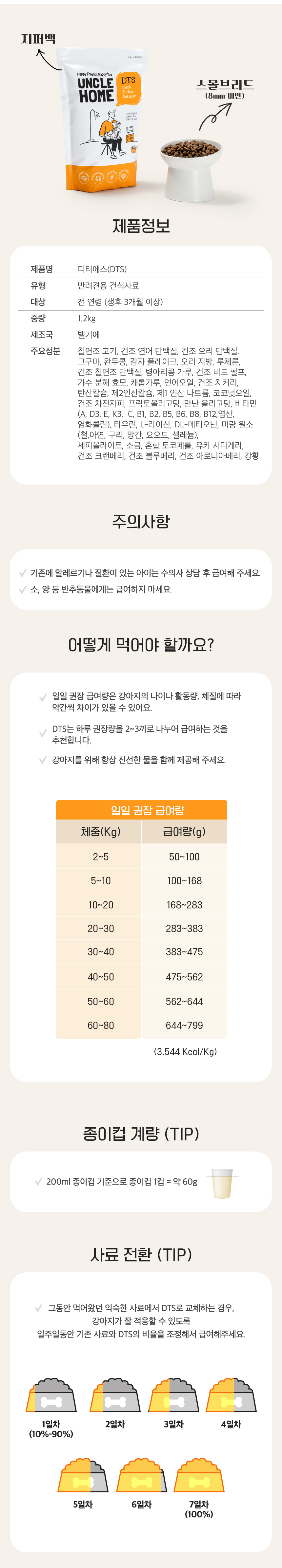[NEW신상][무료배송] 엉클홈 DTS 디티에스 벨기에 강아지 사료 기호성 좋은 오리 칠면조 연어 스몰브리드 4.8kg(1.2kg*4개) 15번째