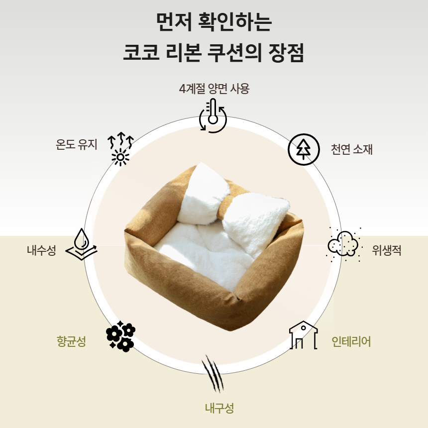 [신상특가] [무료배송] 프레이즈펫 코코 리본 쿠션 코르크 양면 방석 침대 4번째