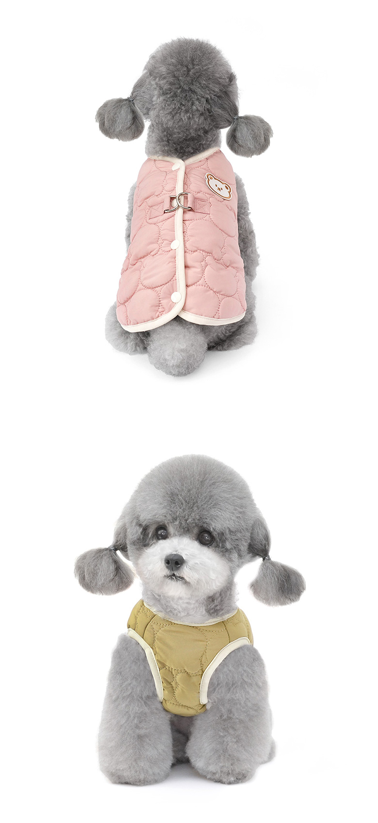 [무료배송] 준성펫 곰돌곰돌 하네스 D링 누빔 패딩 조끼 (핑크/카키) 7번째