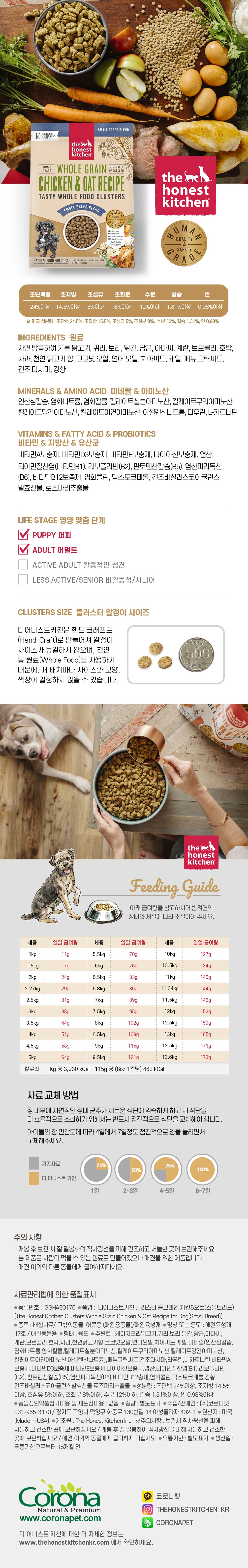 디어니스트키친 독 클러스터 홀그레인 치킨&오트 스몰브리드 1.81kg 8번째