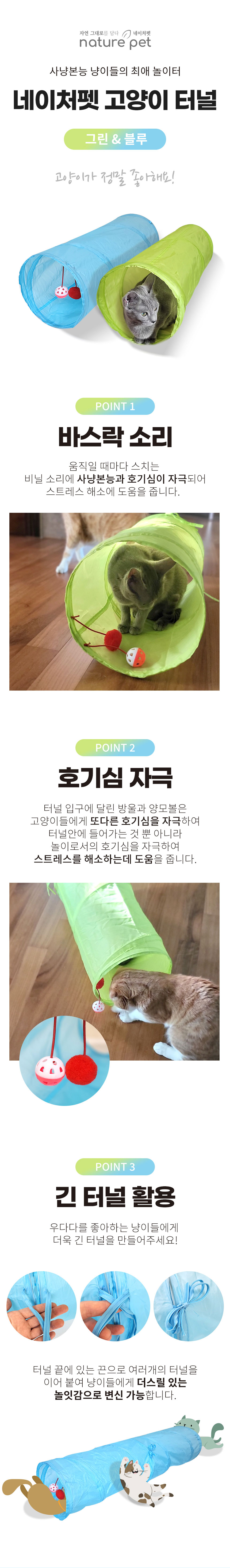 [무료배송] 네이처펫 캣 터널 그린/블루 1번째