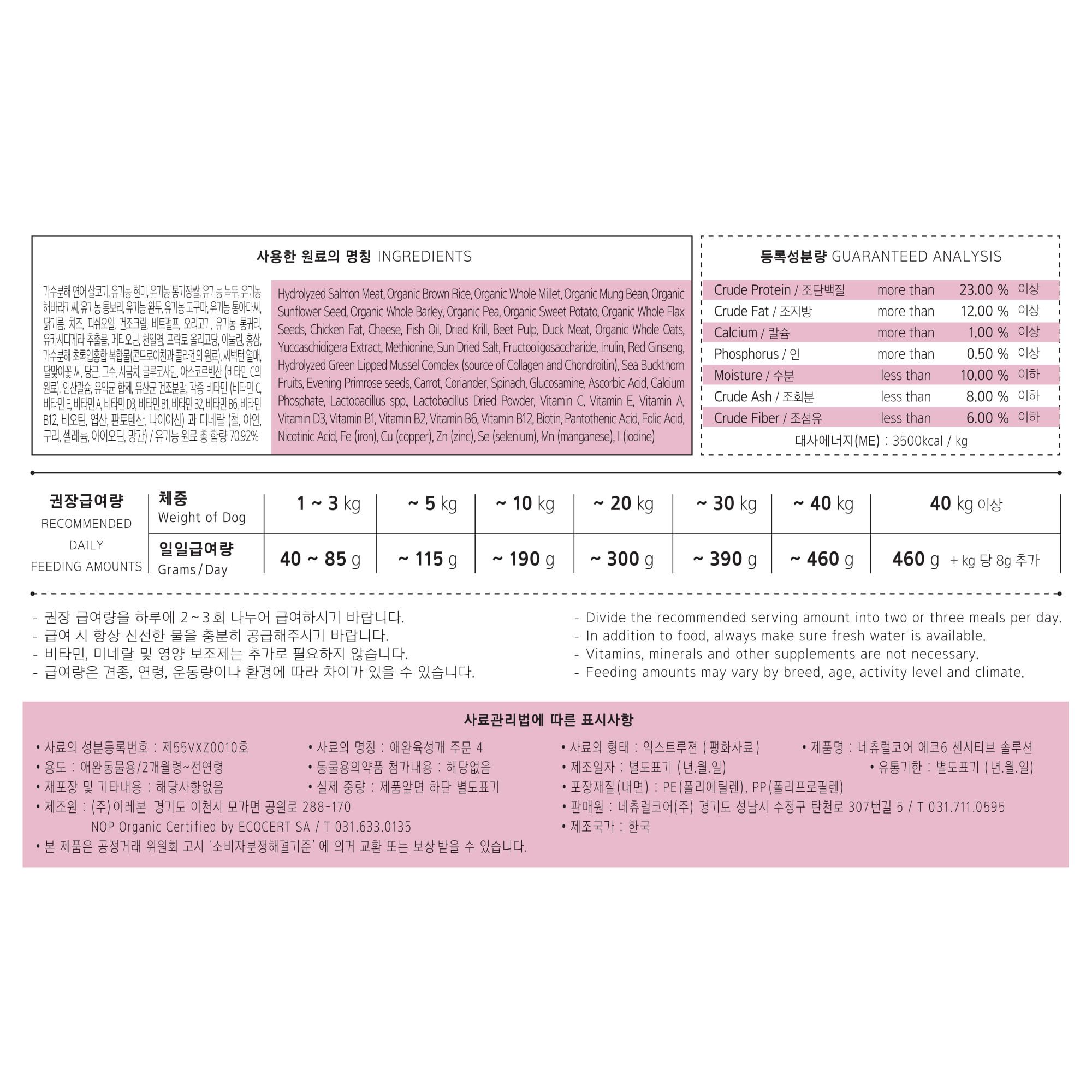 네츄럴코어 독 에코6 센시티브솔루션 살몬 중간알갱이 6kg 2번째
